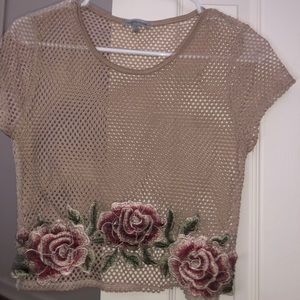 light pink mesh embroidered crop top